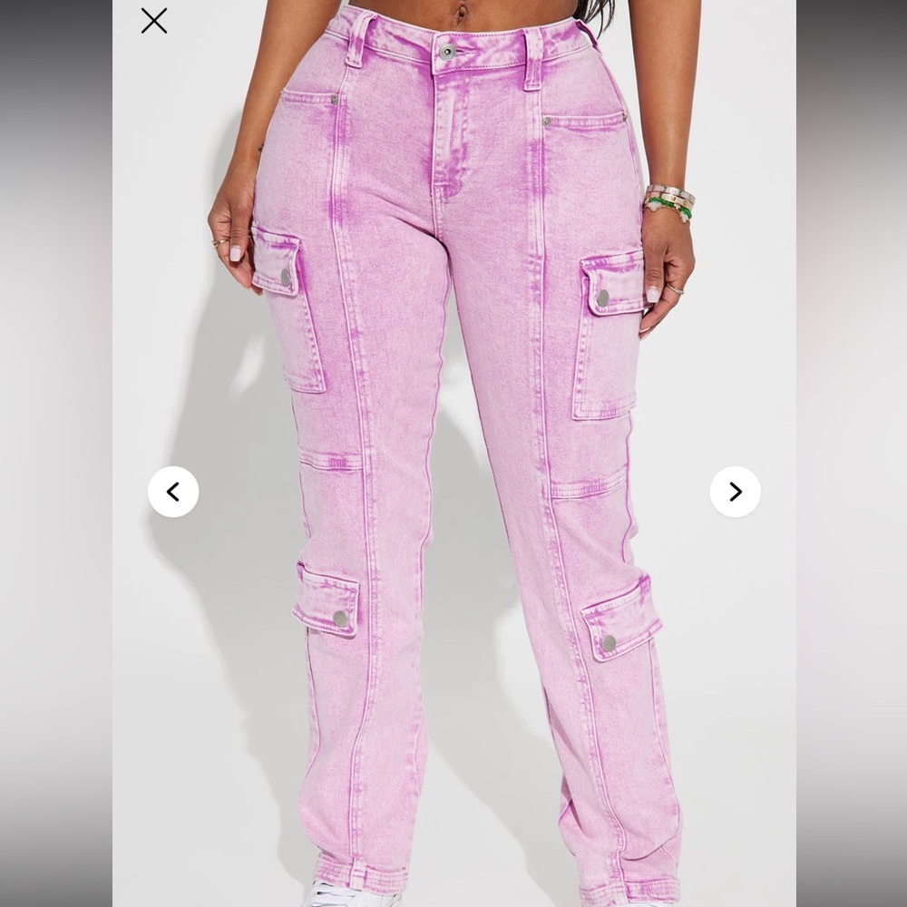 Fashion Nova Light Pink Cargo Straight Leg Jeans | Stretch | Size M